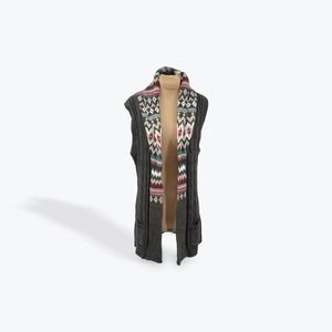 Love Change Women L Gray‎ Cable Knit Sleeveless Long Cardigan Vest Fair Isle